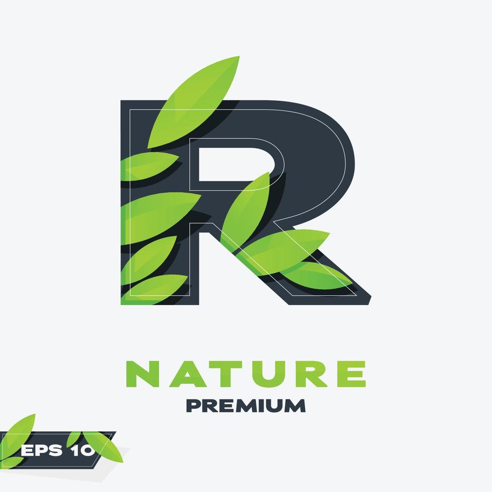 alfabeto r natureza deixa logotipo vetor