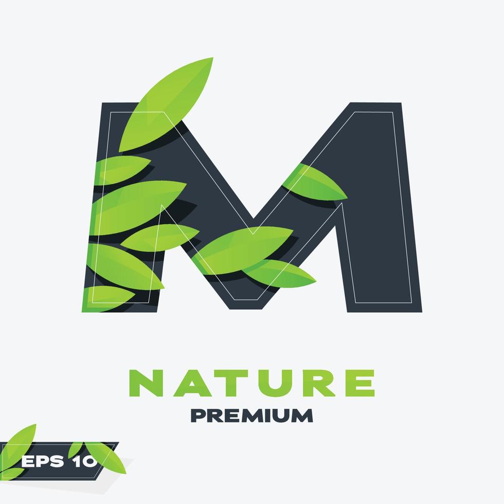 alfabeto m natureza deixa logotipo vetor