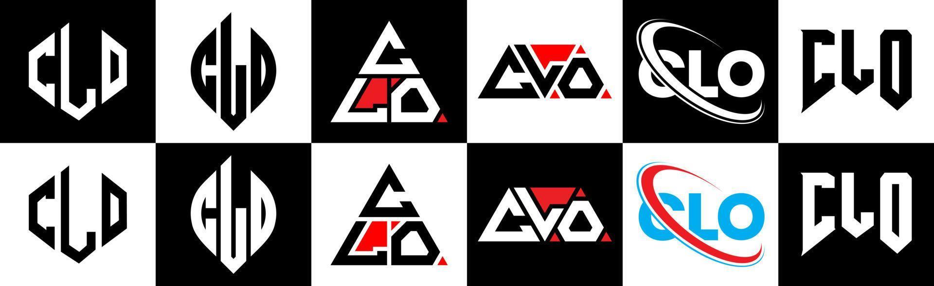 design de logotipo de carta clo em estilo seis. clo polígono, círculo, triângulo, hexágono, estilo plano e simples com logotipo de carta de variação de cor preto e branco definido em uma prancheta. clo logotipo minimalista e clássico vetor