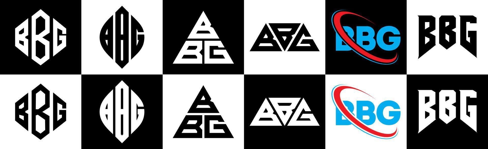 design de logotipo de carta bbg em estilo seis. polígono bbg, círculo, triângulo, hexágono, estilo plano e simples com logotipo de carta de variação de cor preto e branco definido em uma prancheta. bbg logotipo minimalista e clássico vetor