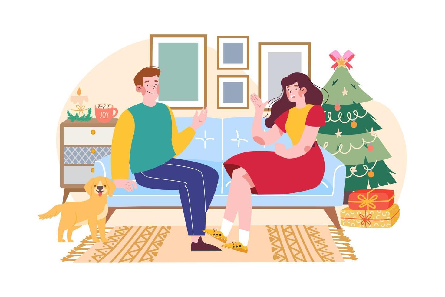 casal conversa sobre desejo de natal vetor