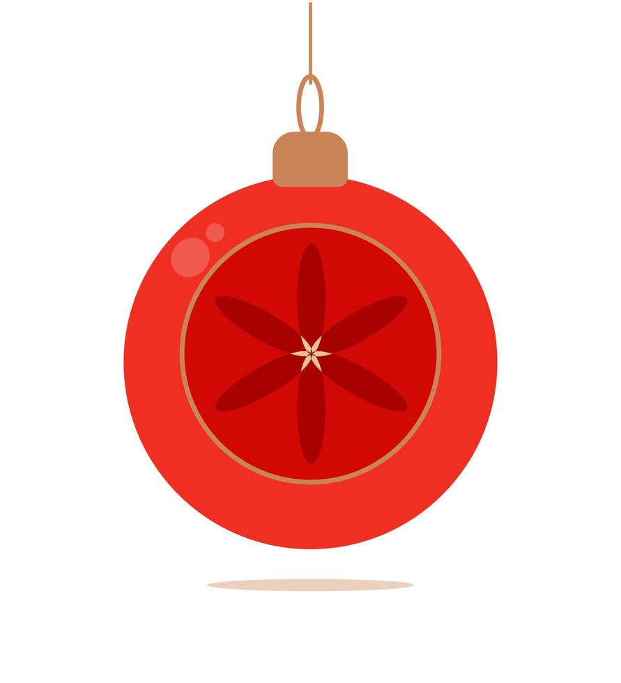 brinquedo de natal - bola vermelha com elementos de ouro, ilustração vetorial de recorte, para tela ou design de férias de impressão para cartão, banner, cartão de felicitações vetor