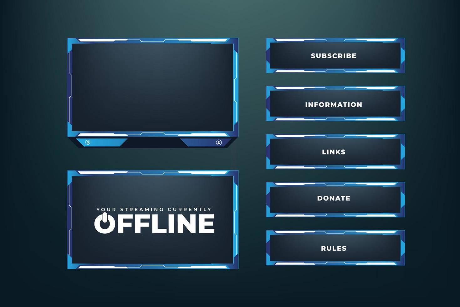 sobreposição de streaming simples e decoração de interface de tela com cor azul. design moderno de quadros de jogos em um fundo escuro. vetor de sobreposição de transmissão ao vivo para jogadores online. design de quadro de streaming.