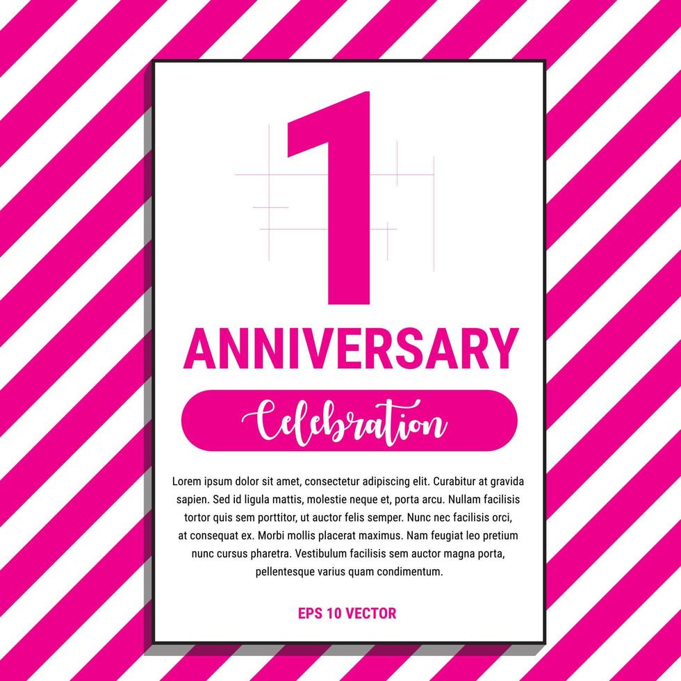 projeto de comemoração de aniversário de 1 ano, na ilustração vetorial de fundo de listra rosa. vetor eps10