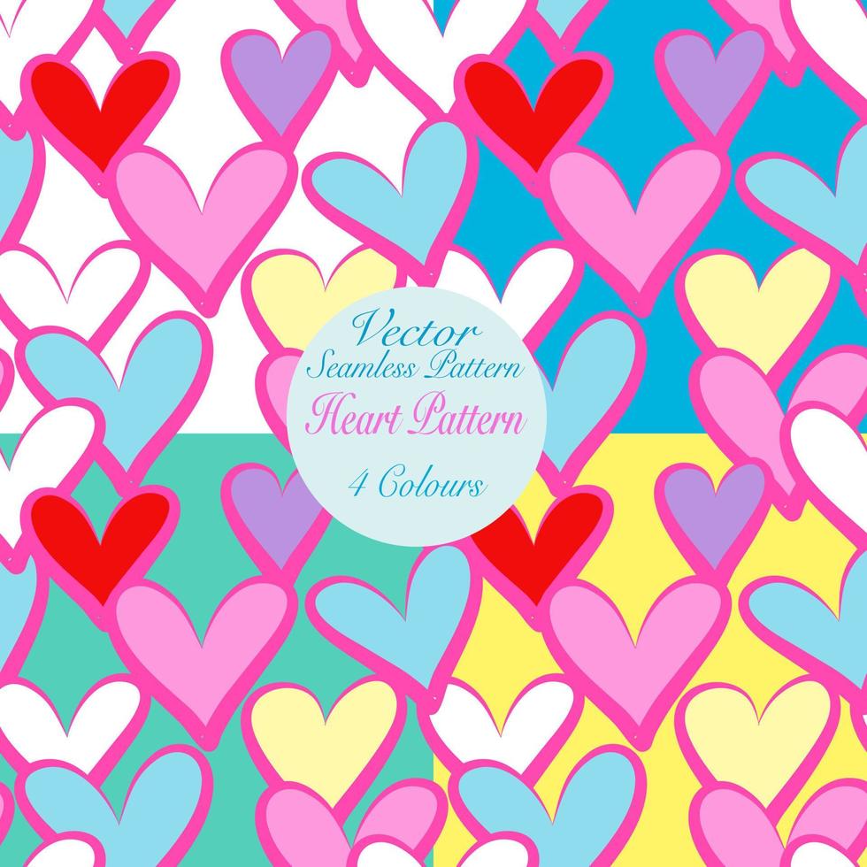 corações coloridos vetor padrão sem costura em fundo amarelo verde azul branco, coleção de elemento para decorar cartão de dia dos namorados, impressão têxtil de tecido e papel de parede