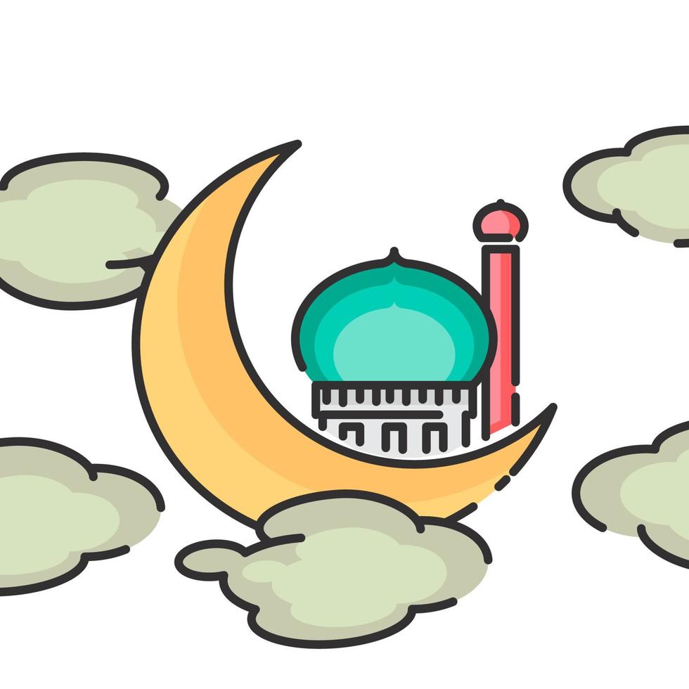 mesquita e lua colorida, modelo de ramadan kareem. ilustração vetorial vetor