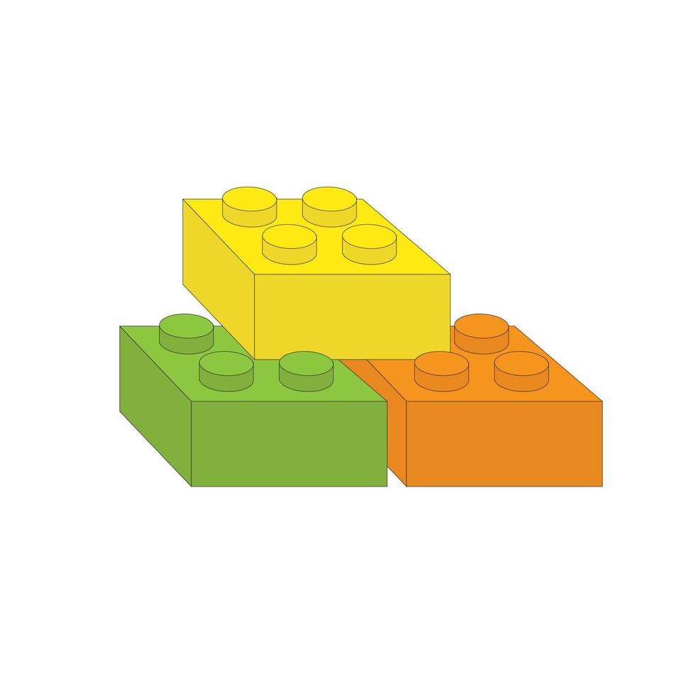 ícone amarelo laranja verde lego. lego 3D. ilustração vetorial vetor