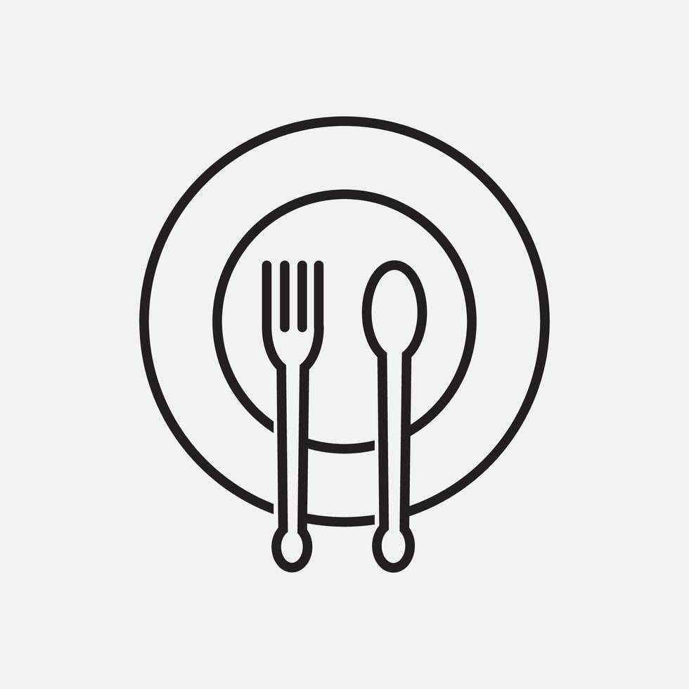 garfo de prato e colher vetor ícones de linhas finas, para barracas de comida e restaurantes