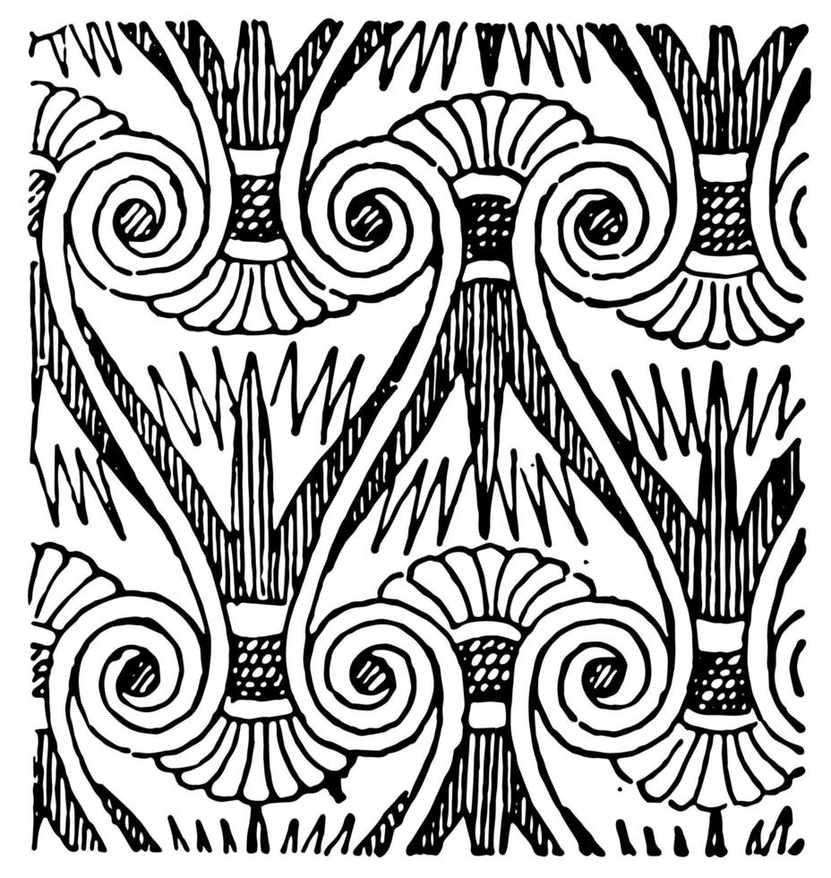padrão de flor de lótus foi muitas vezes combinado com espirais para formar padrões all-over, gravura vintage. vetor