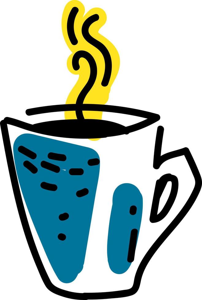 xícara azul com café, ilustração, vetor em fundo branco.