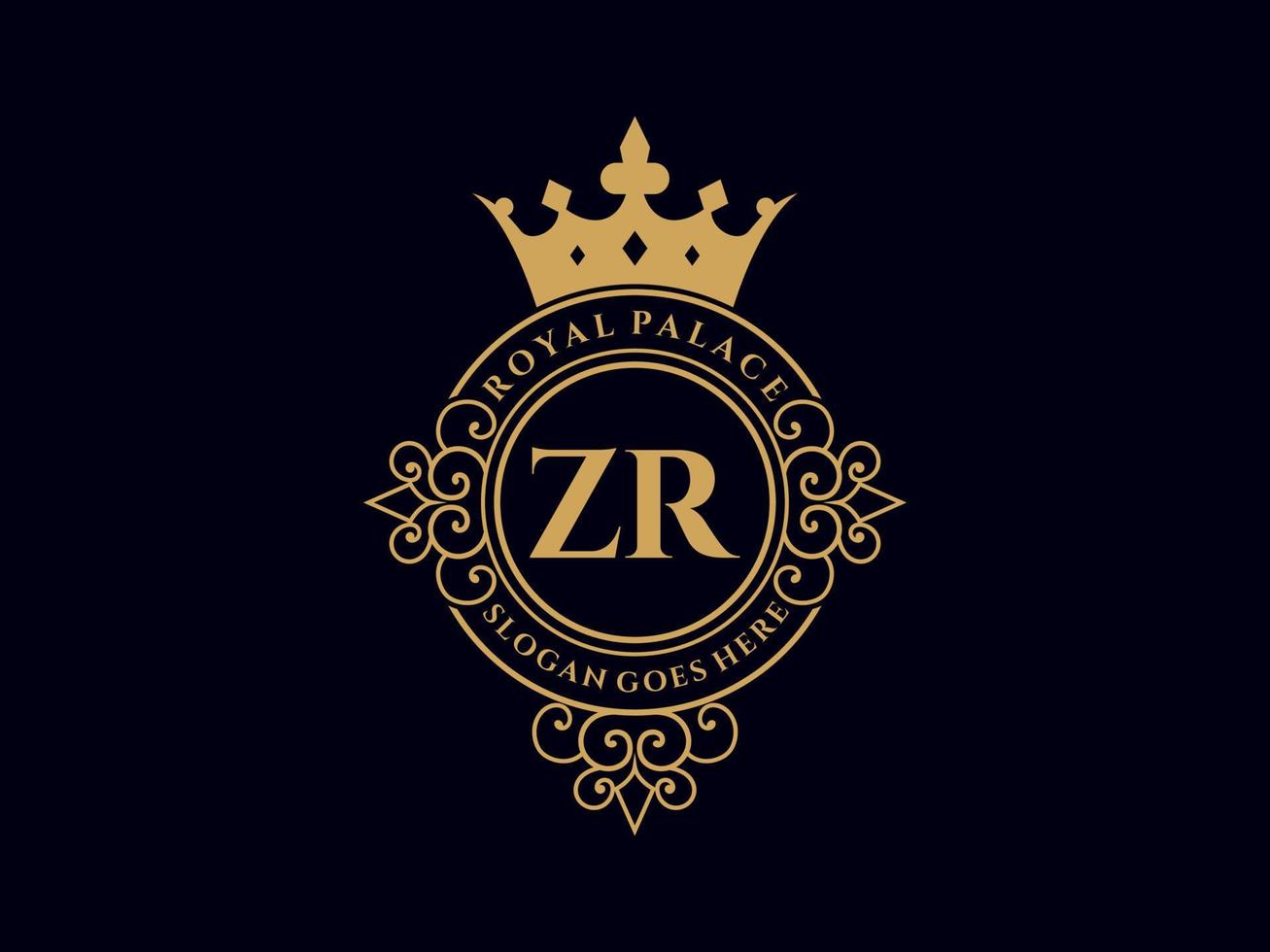 letra zr antigo logotipo vitoriano de luxo real com moldura ornamental. vetor