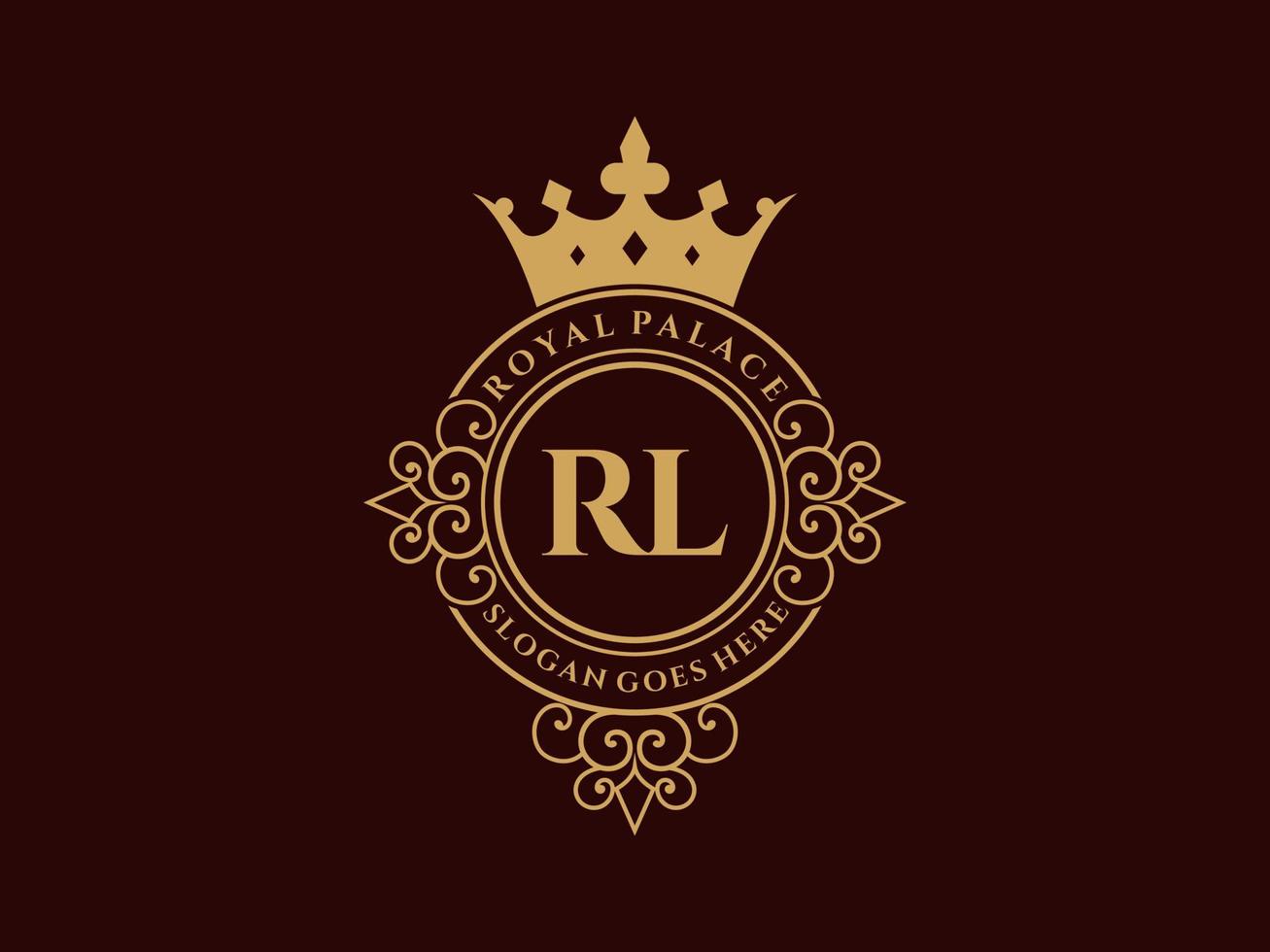 letra rl antigo logotipo vitoriano de luxo real com moldura ornamental. vetor