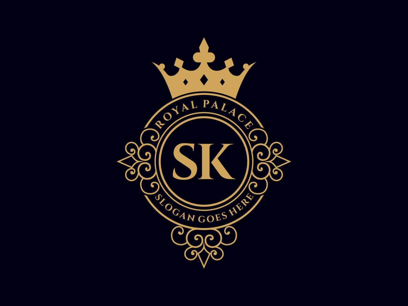 letra sk antigo logotipo vitoriano de luxo real com moldura ornamental. vetor
