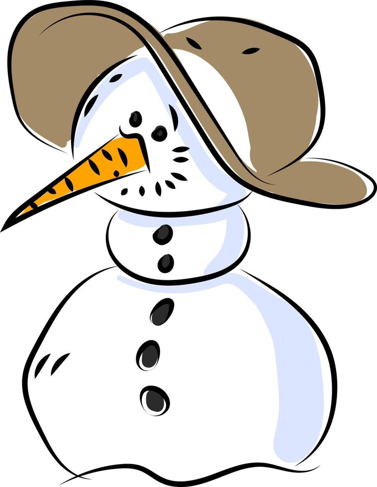 boneco de neve com chapéu, ilustração, vetor em fundo branco.