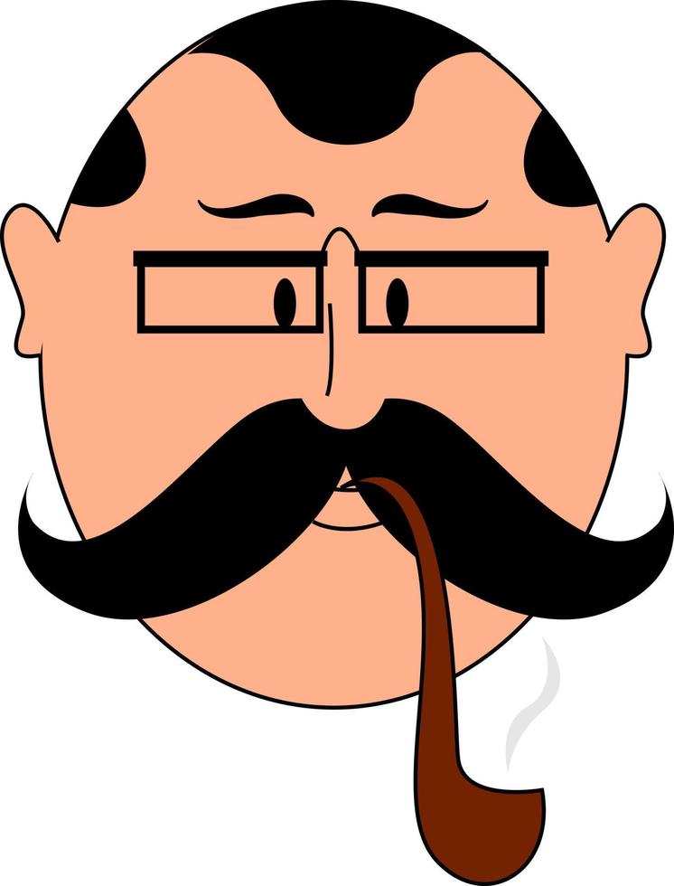 homem com bigode grande fumando, llustration, vetor em fundo branco.