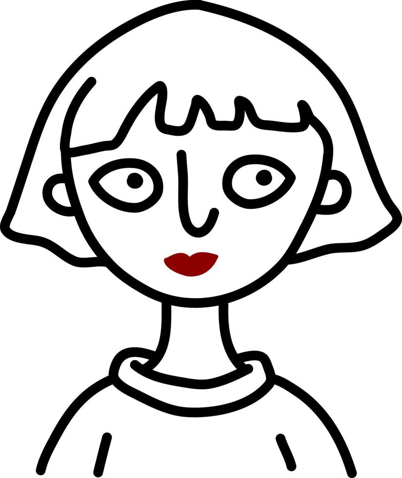 mulher com olhos grandes e batom vermelho, ilustração, sobre um fundo branco. vetor
