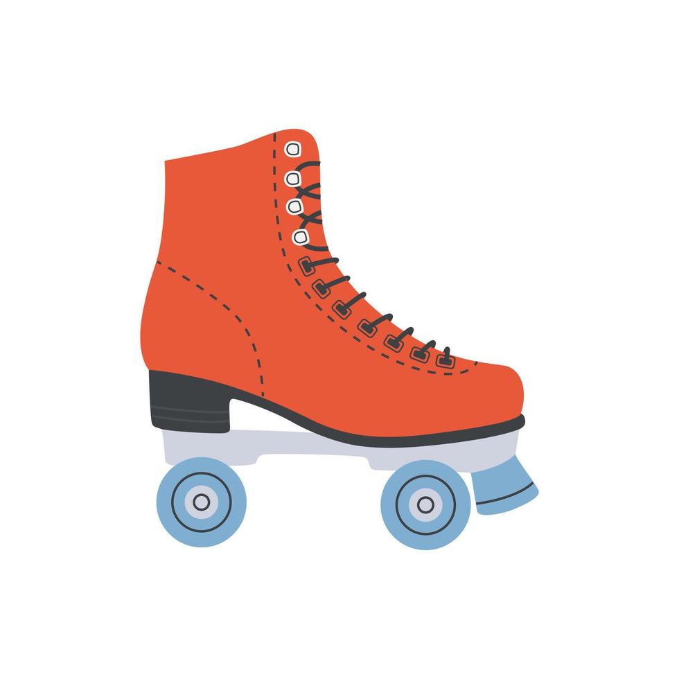 patins vermelhos, patins vintage. meninas vestindo estilo de moda retrô dos anos 70 e 80. esporte e discoteca. ilustrações fofas em tons pastel da moda. patins em quadrinhos desenhados à mão. vetor