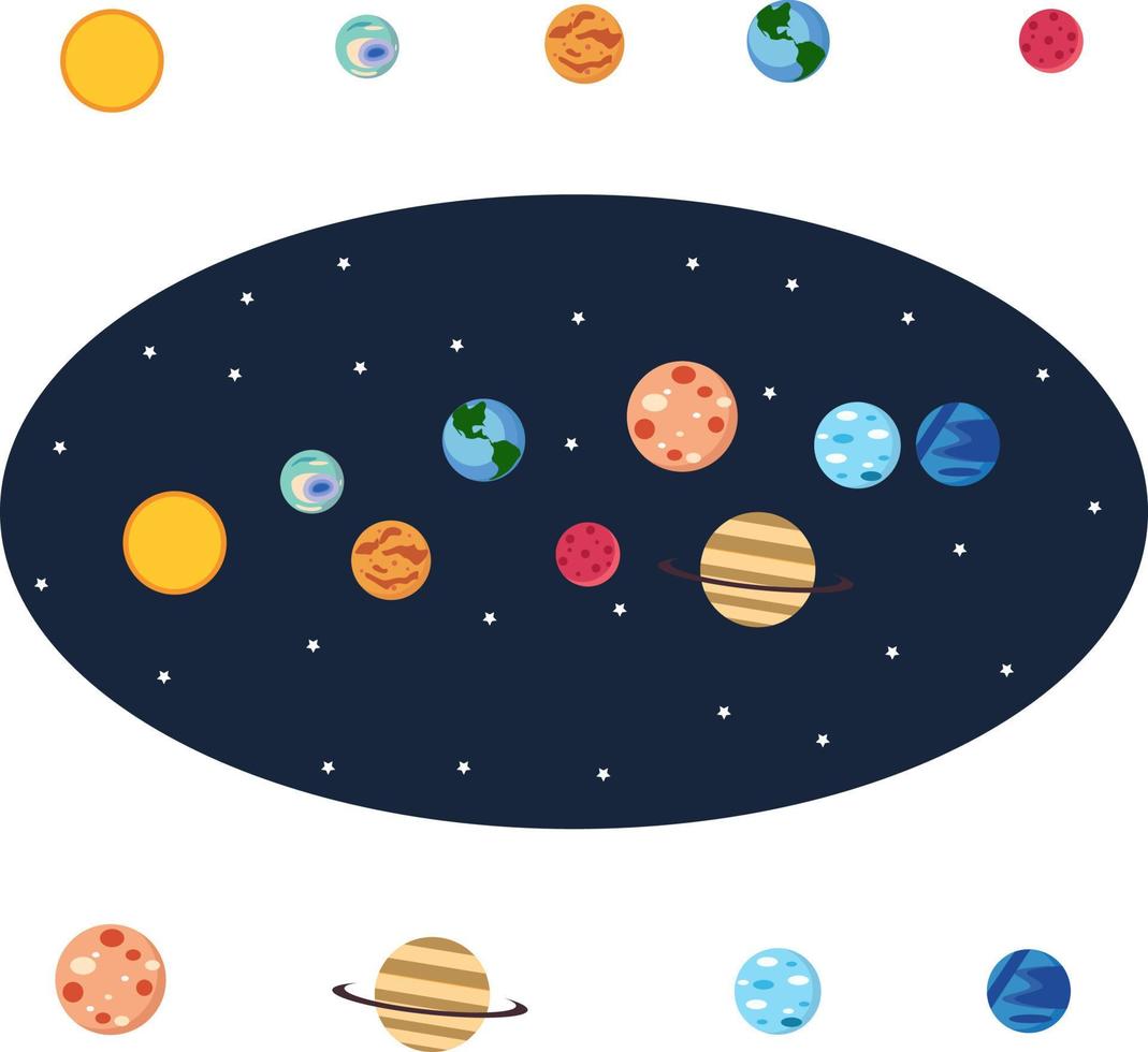 sistema solar, ilustração, vetor em fundo branco.