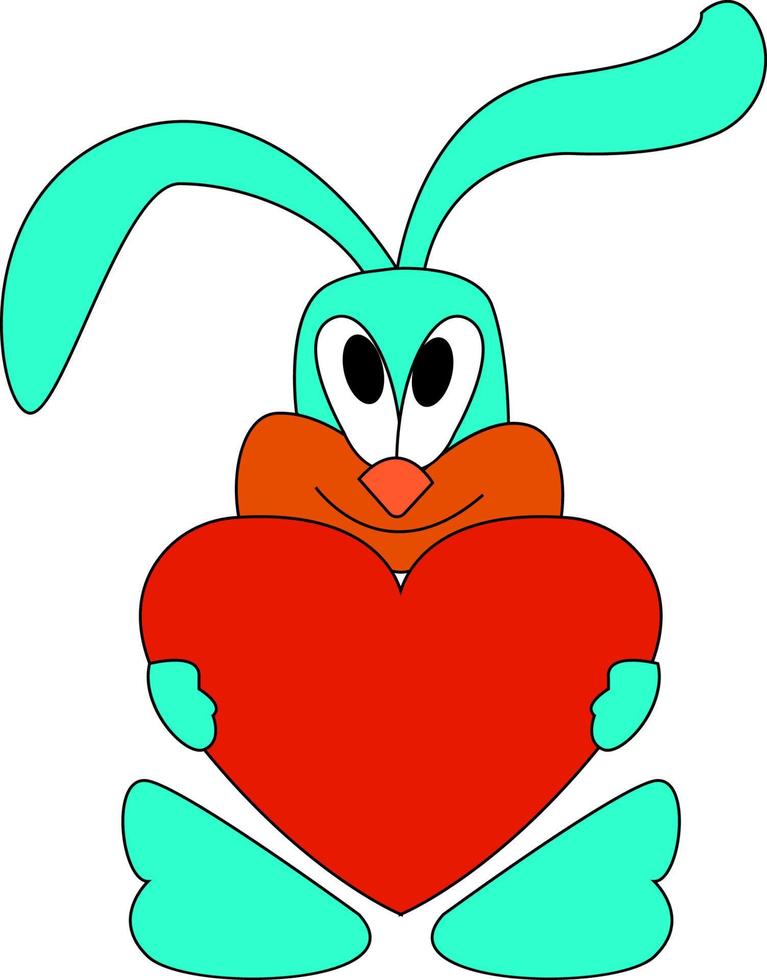 um coelho segurando um coração vermelho, vetor ou ilustração colorida.