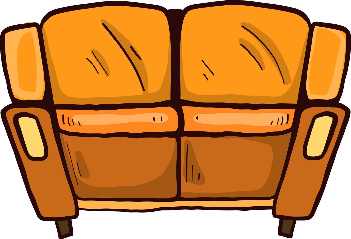 pequeno sofá laranja, ilustração, vetor em fundo branco