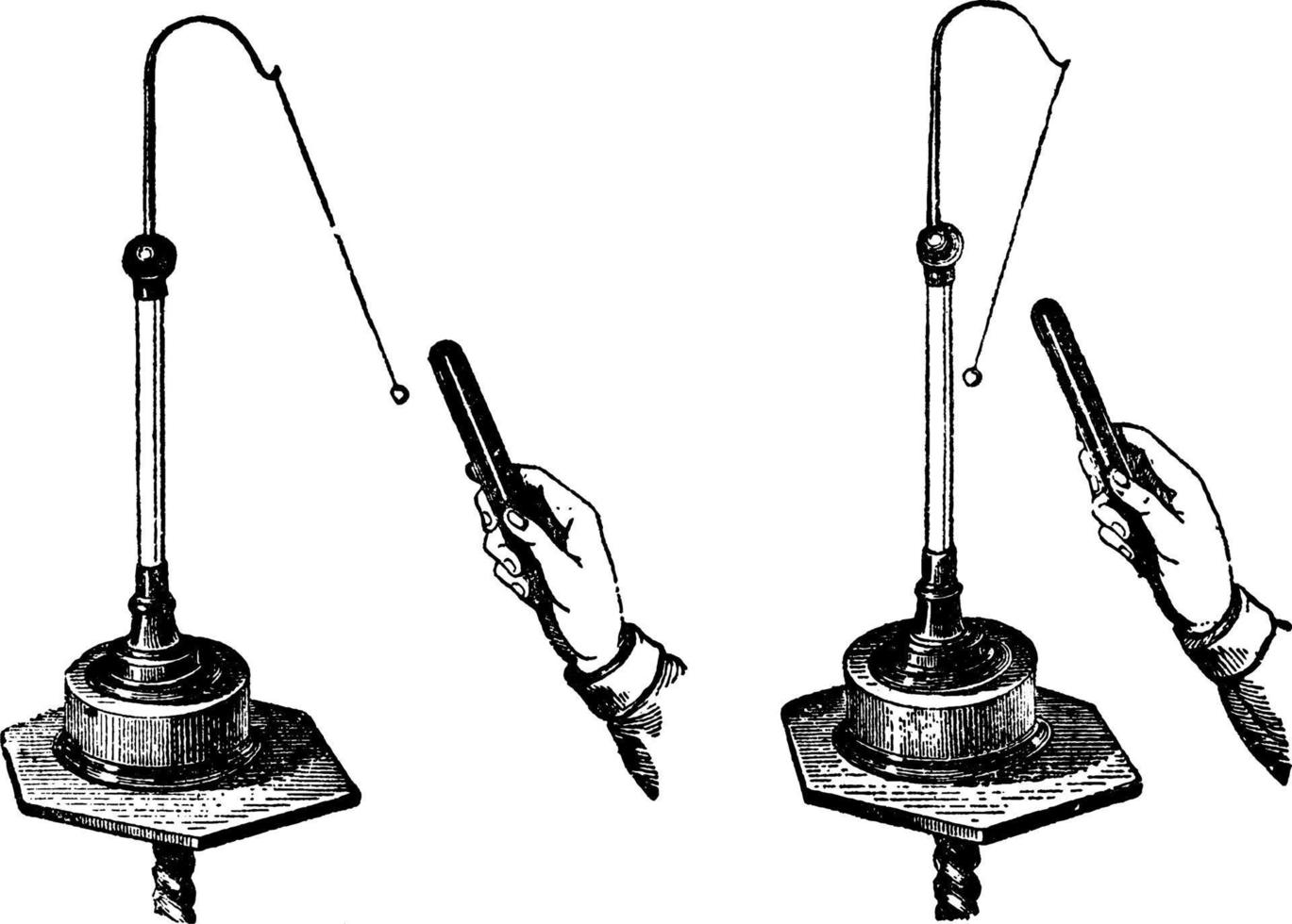 atração de eletroscópio e repulsão ou pêndulo de bola de medula, ilustração vintage. vetor