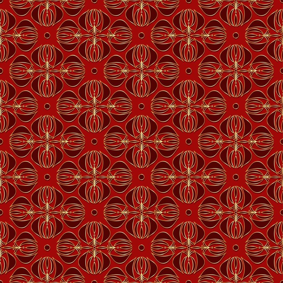 padrão sem emenda floral dourado art nouveau. textura de folhas decorativas geométricas de luxo ouro. conceito de flores art déco. vector retrô elegante fundo festivo vermelho