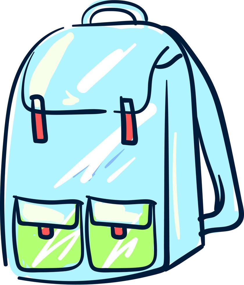 mochila escolar azul, ilustração, vetor em fundo branco