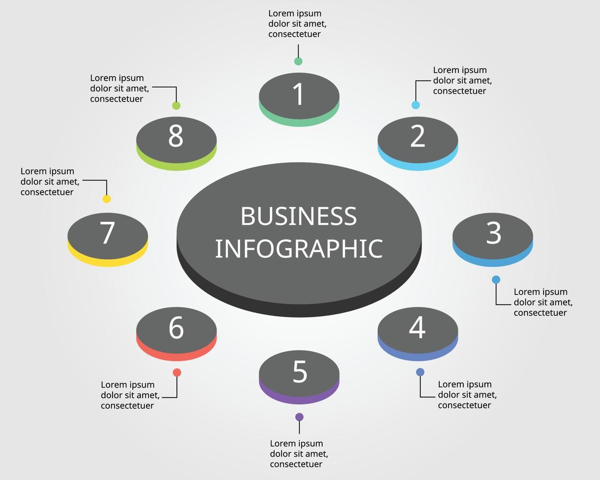 modelo de gráfico de pizza de círculo para infográfico para apresentação de 8 elementos vetor