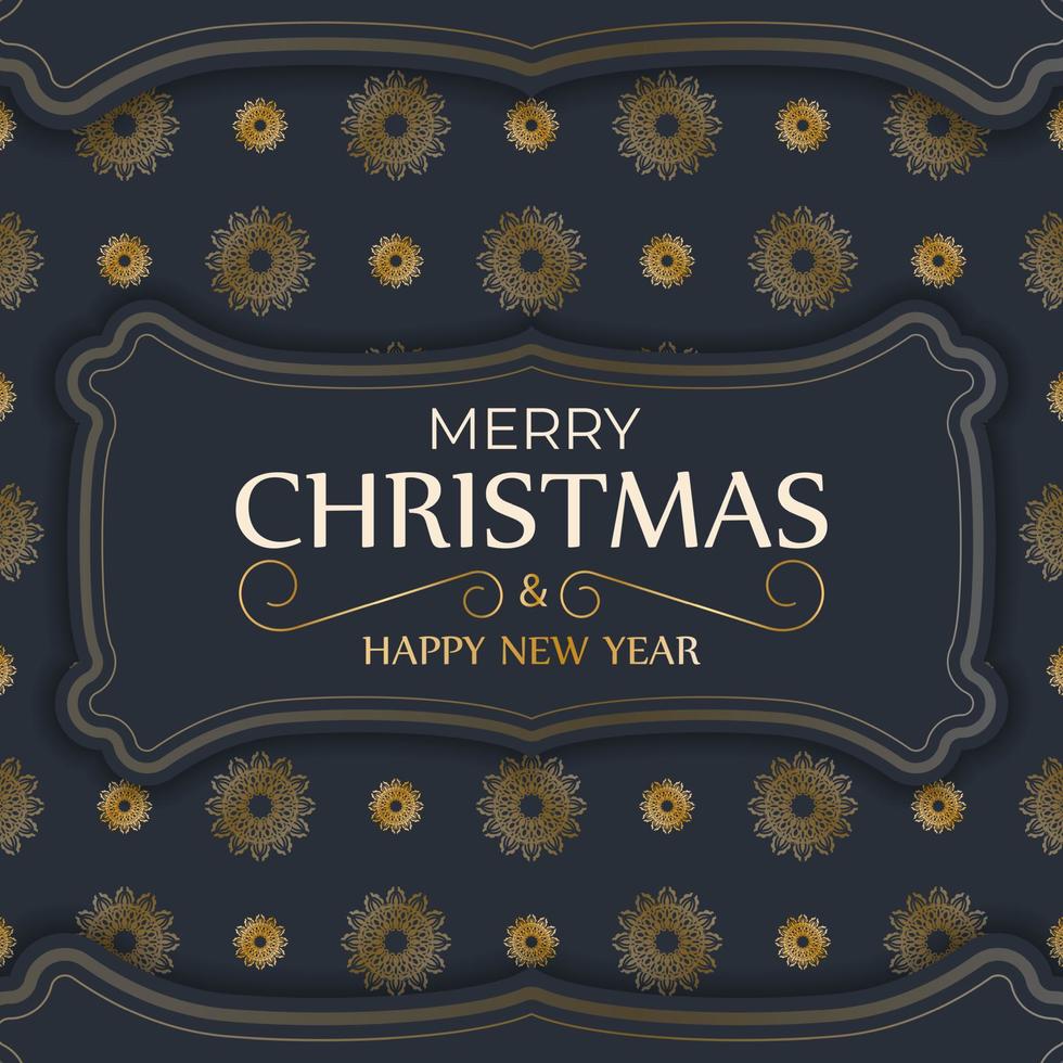 brochura feliz natal cor azul escura com ornamento de ouro abstrato vetor
