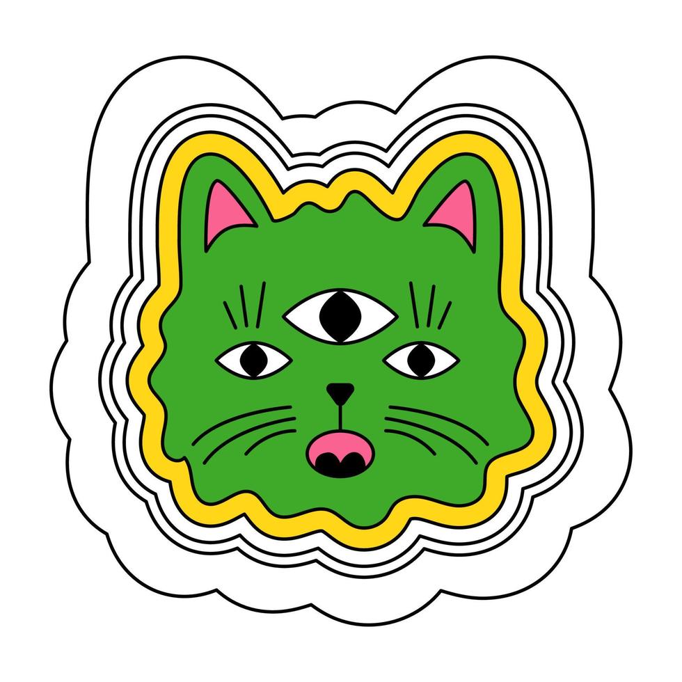um gato com óculos hippie. um gatinho em estilo retrô. adesivo para crianças, logotipo animal, ícone vetor