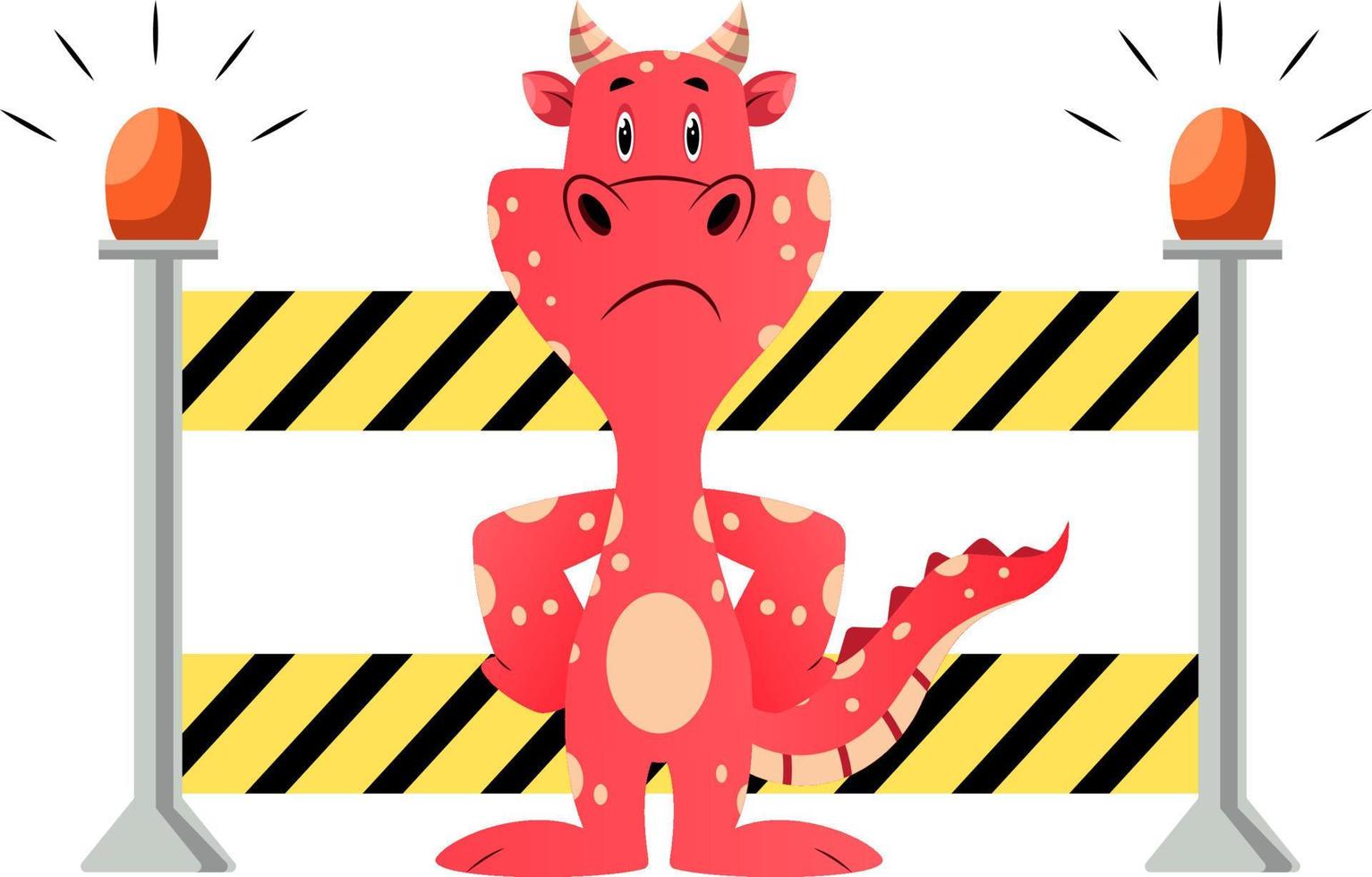dragão vermelho está mostrando parada estrada fechada, ilustração, vetor em fundo branco.
