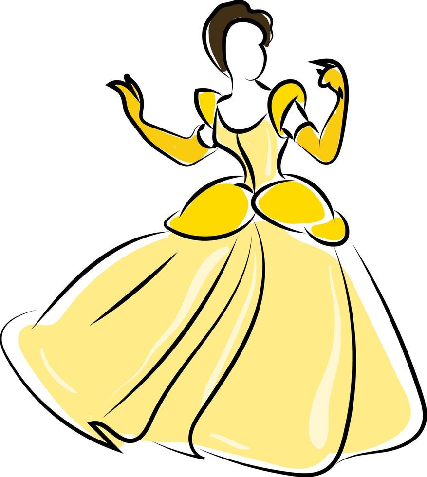 mulher de vestido amarelo, ilustração, vetor em fundo branco.