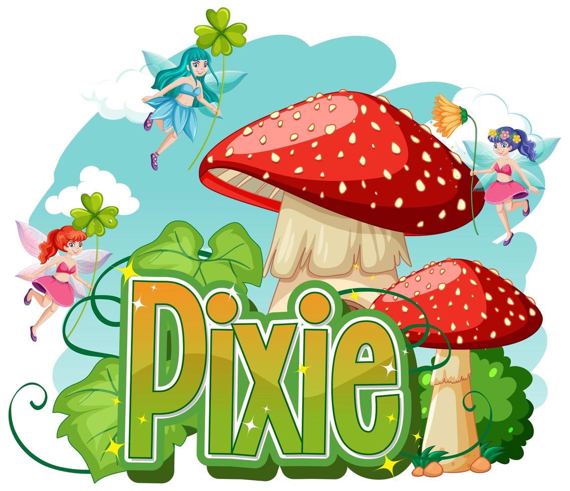 logotipo da pixie com pequenas fadas vetor