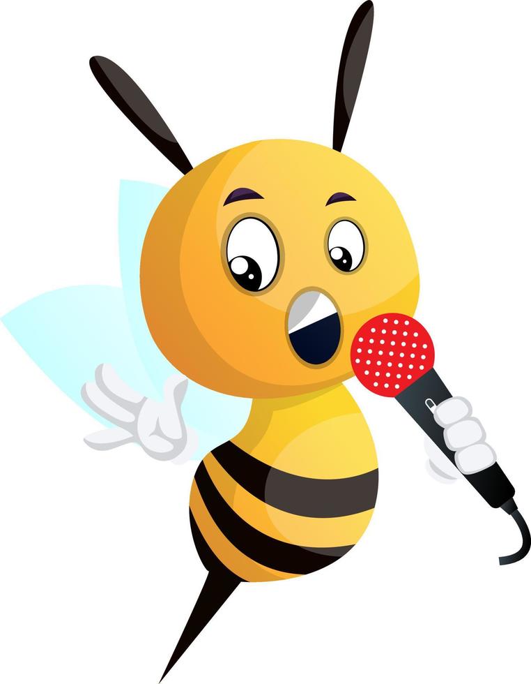 abelha cantando, ilustração, vetor em fundo branco.