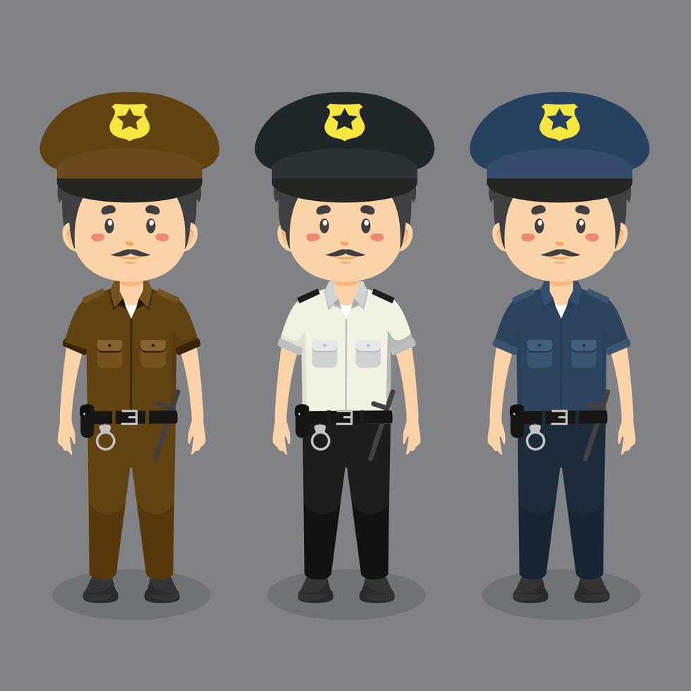 personagens policiais vestindo vários uniformes vetor