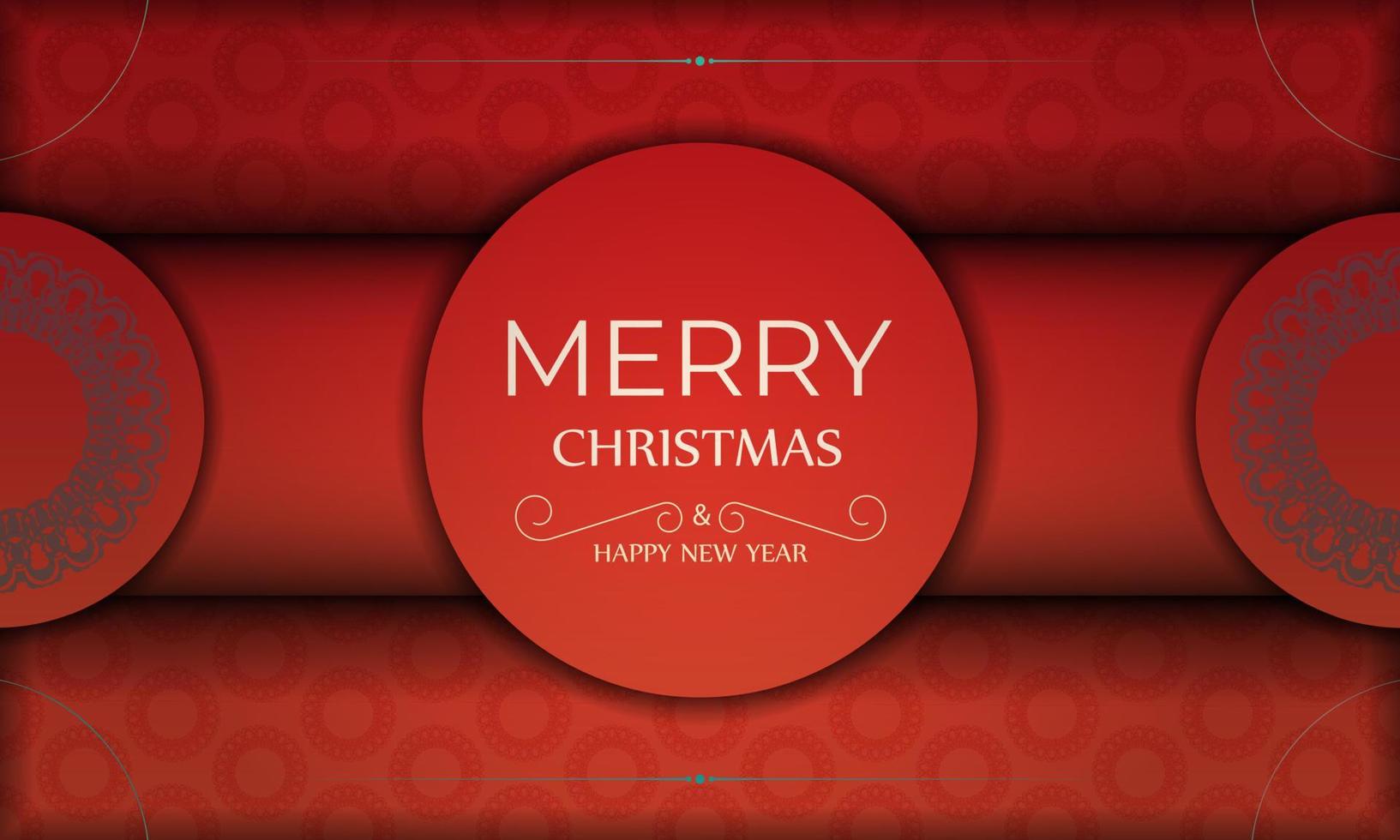 modelo de cartão postal feliz natal e feliz ano novo cor vermelha com ornamento vintage borgonha vetor