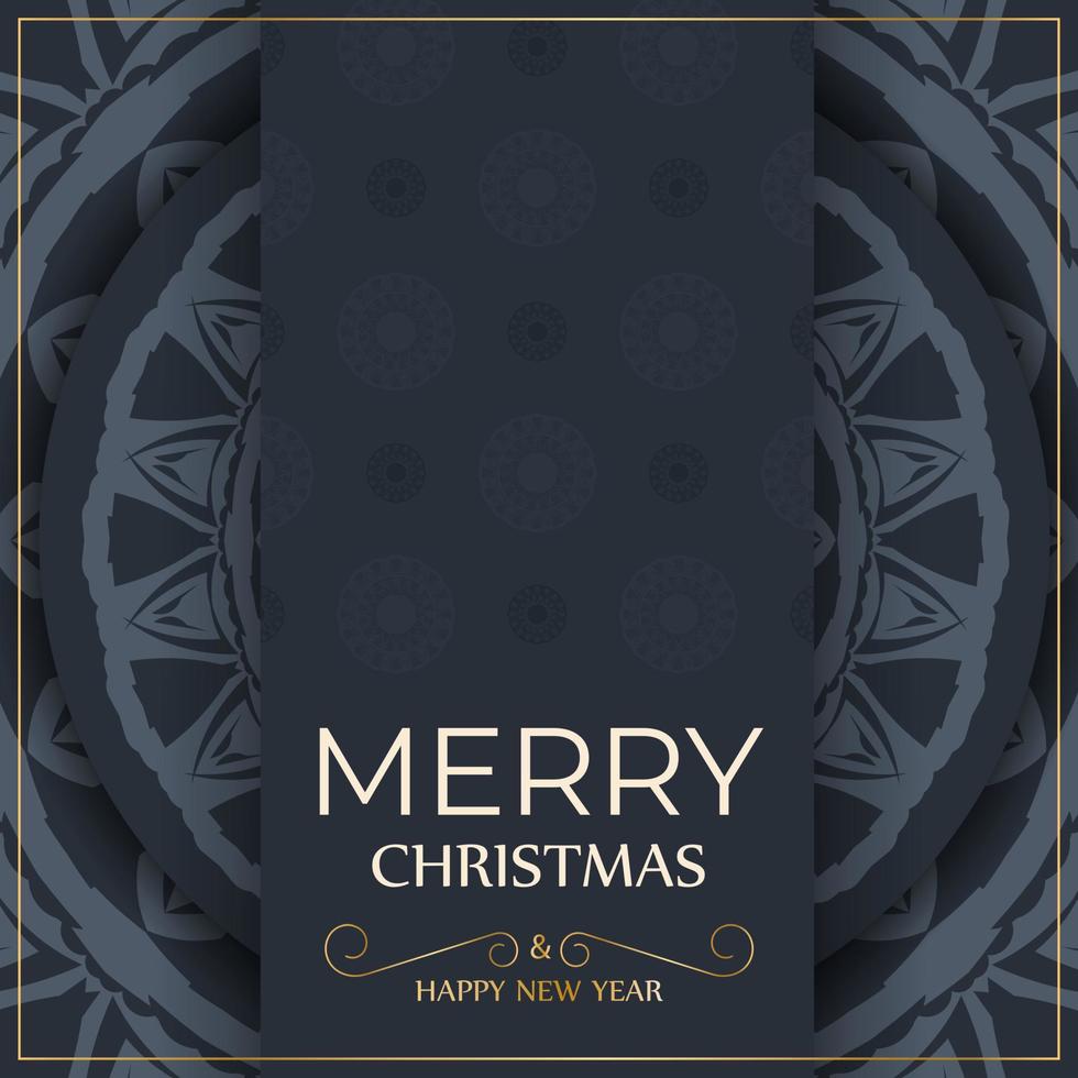 modelo de cartão postal feliz natal e feliz ano novo na cor azul escuro com padrão azul de luxo vetor