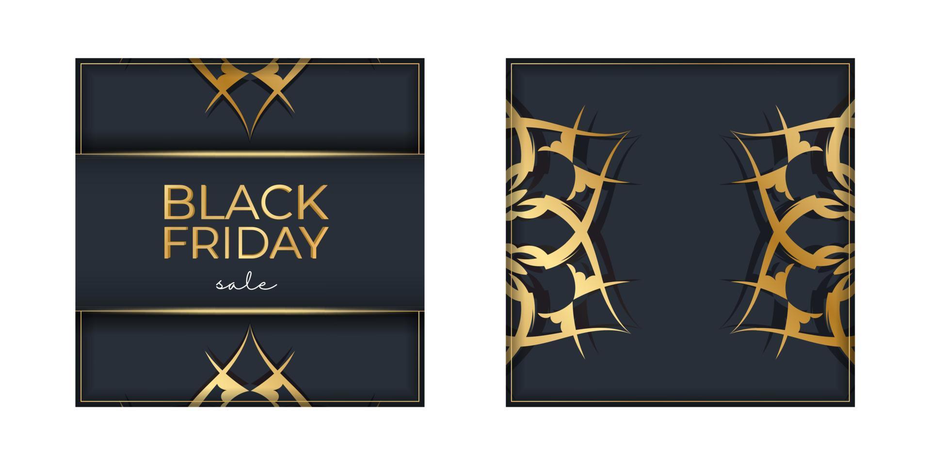 modelo de cartaz para sexta-feira negra em azul escuro com padrão de ouro vintage vetor