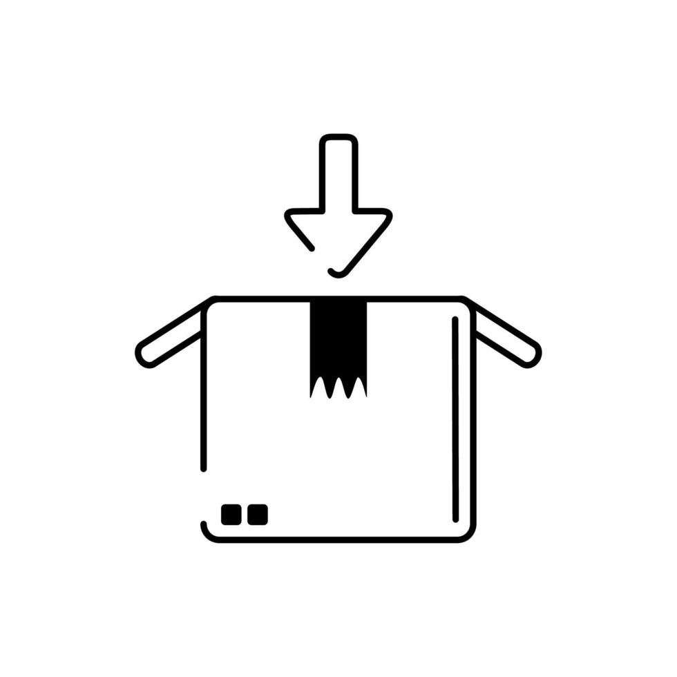 caixa de papelão aberta com ícone de estilo de linha de entrega de carga de seta para baixo vetor
