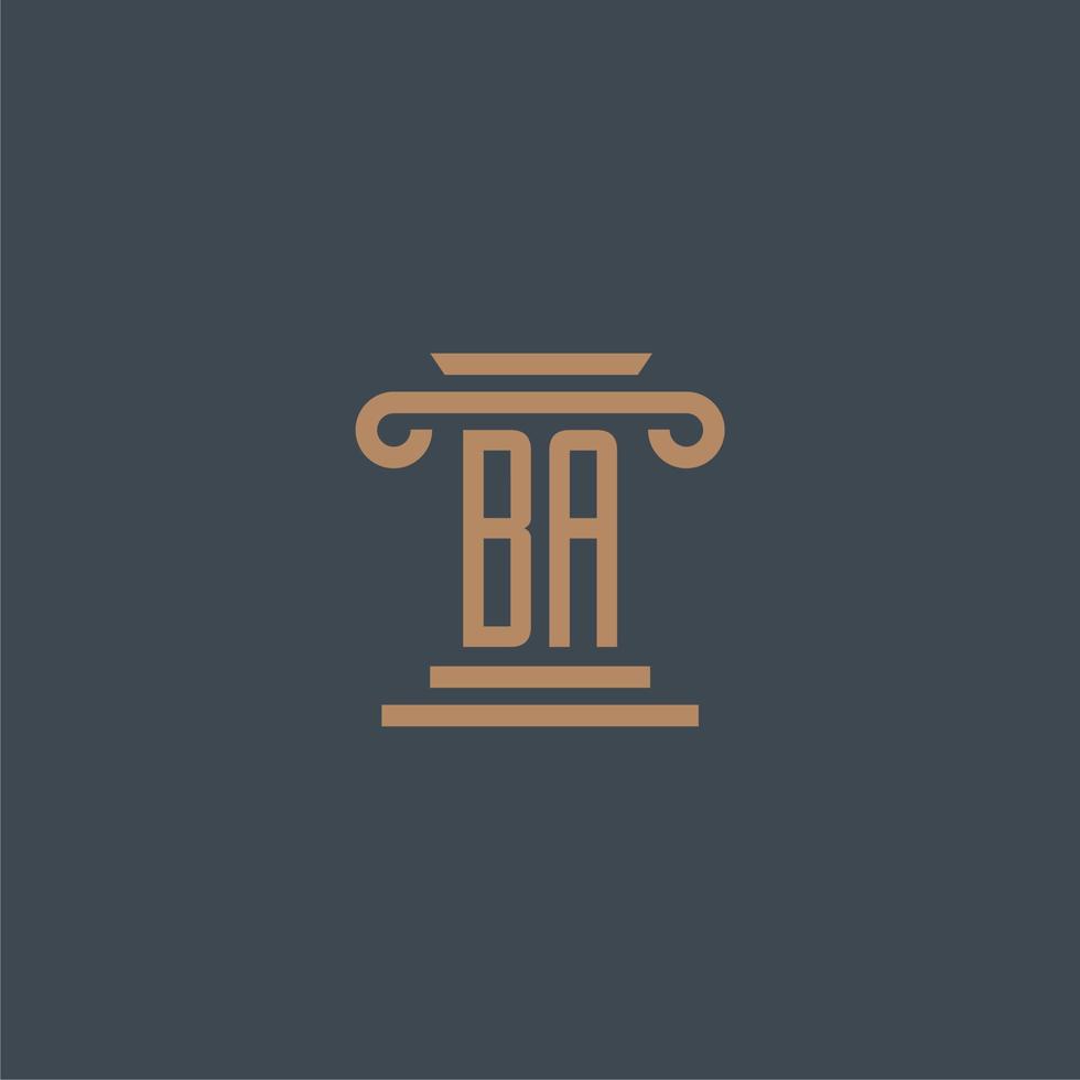 ba monograma inicial para o logotipo do escritório de advocacia com design de pilar vetor