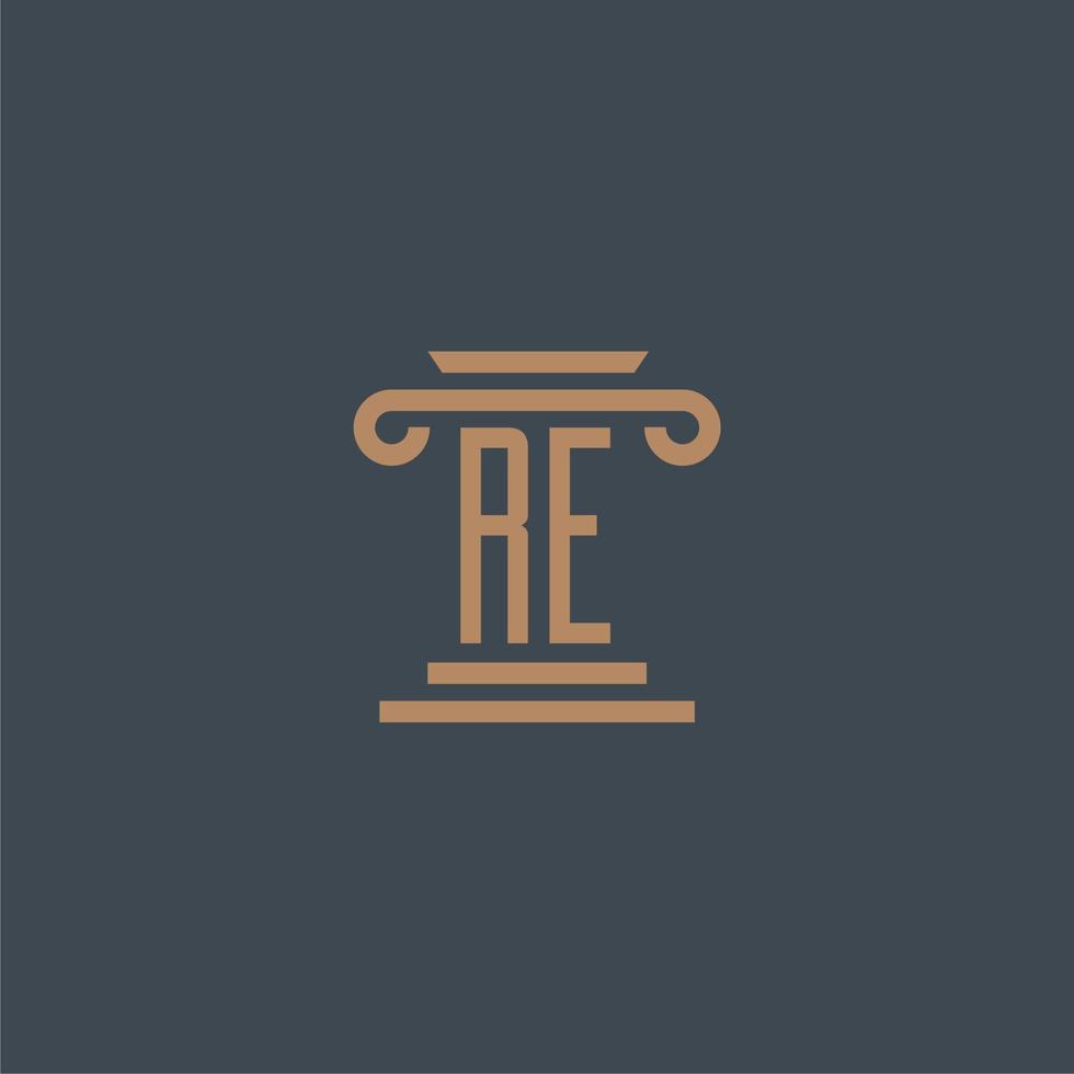 re monograma inicial para o logotipo do escritório de advocacia com design de pilar vetor