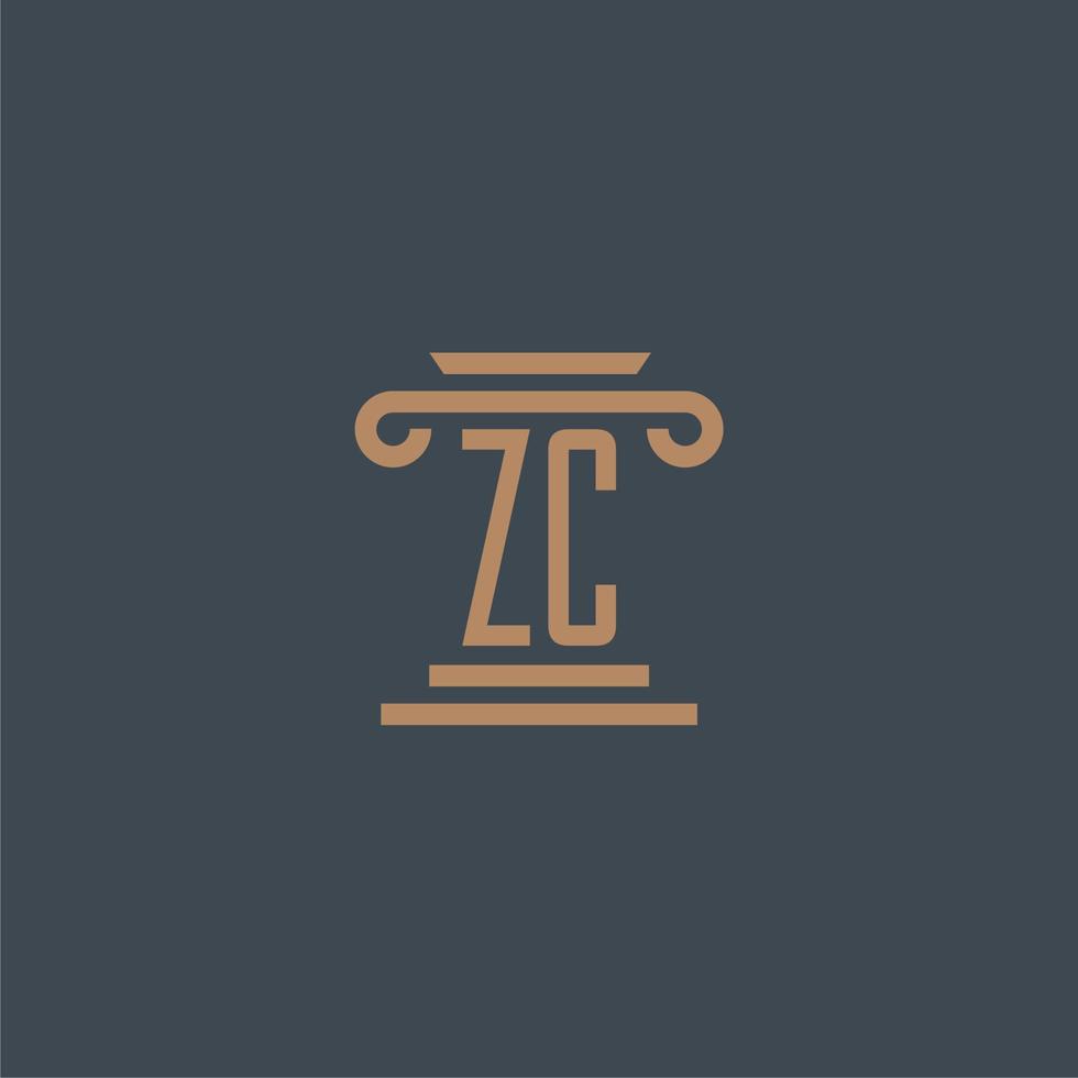 zc monograma inicial para o logotipo do escritório de advocacia com design de pilar vetor