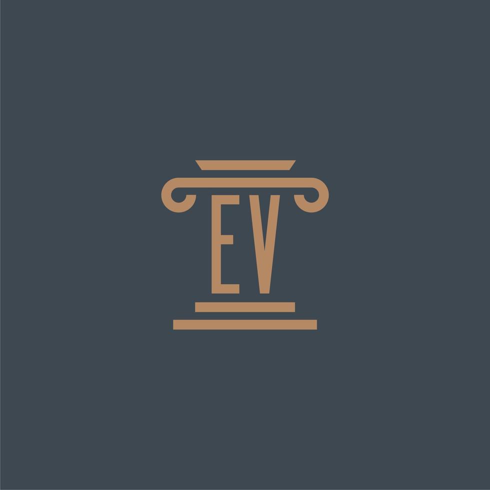 ev monograma inicial para o logotipo do escritório de advocacia com design de pilar vetor