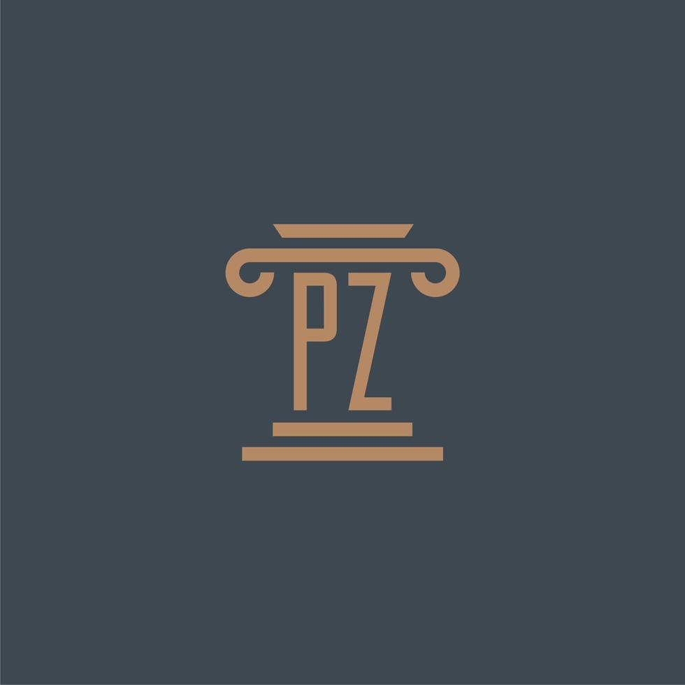 pz monograma inicial para o logotipo do escritório de advocacia com design de pilar vetor
