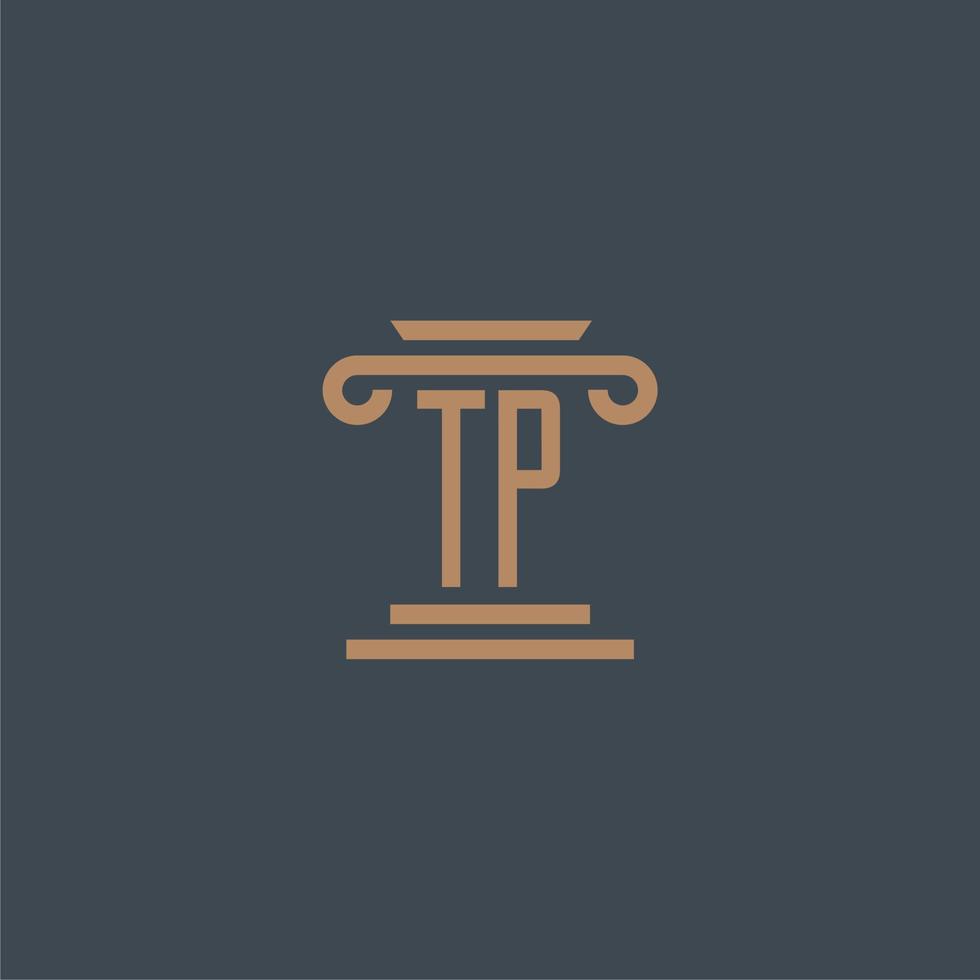 tp monograma inicial para logotipo de escritório de advocacia com design de pilar vetor