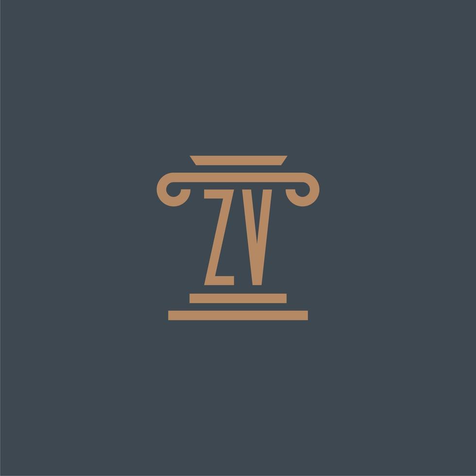 zv monograma inicial para logotipo de escritório de advocacia com design de pilar vetor