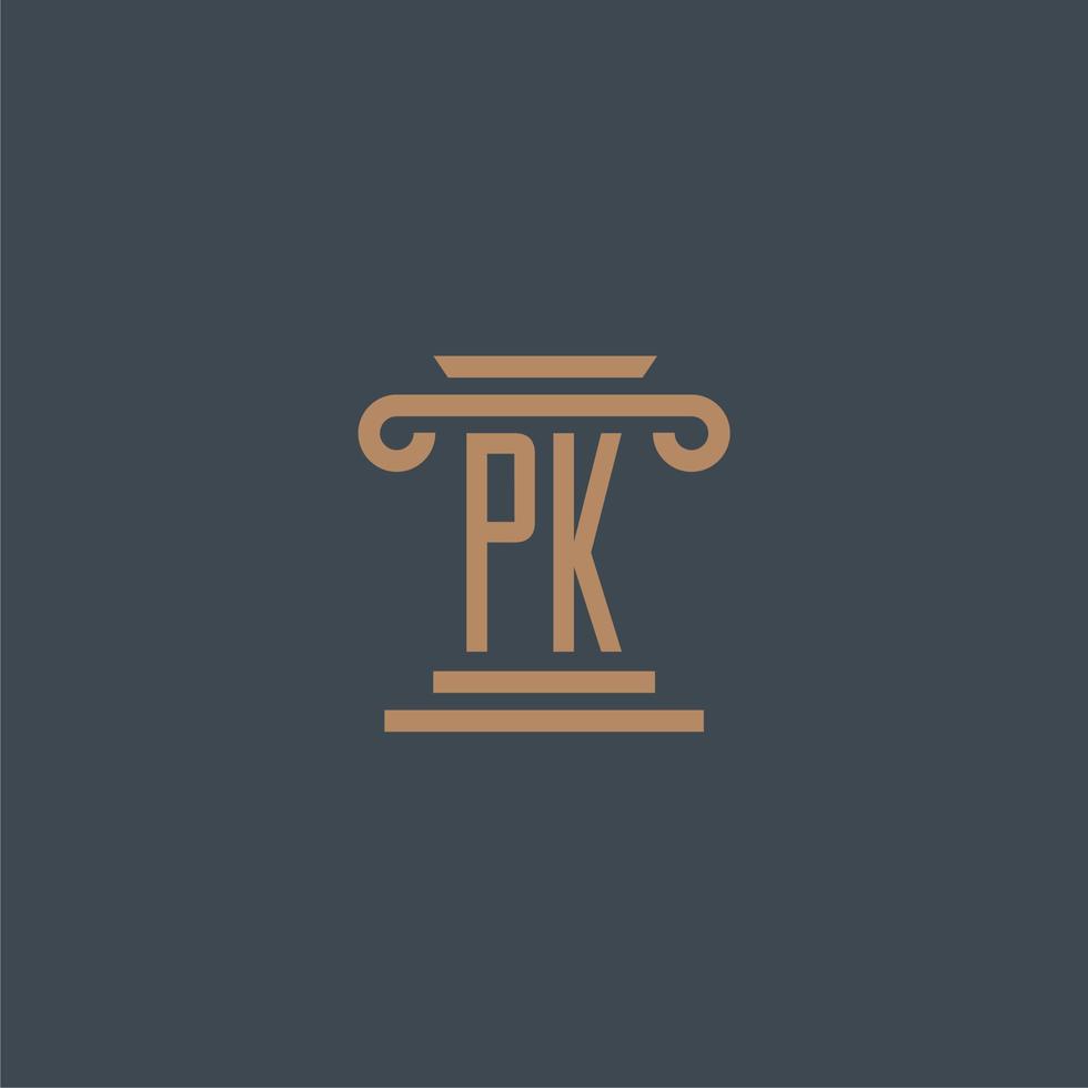 pk monograma inicial para o logotipo do escritório de advocacia com design de pilar vetor