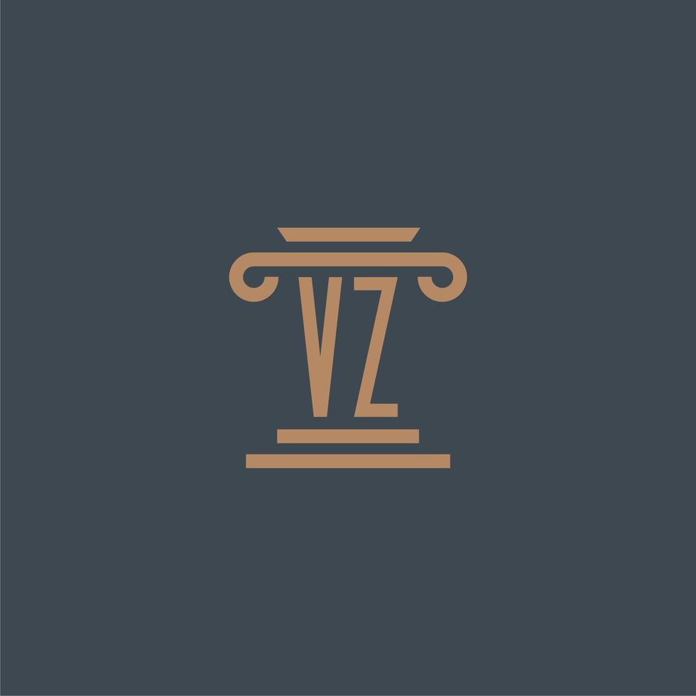 vz monograma inicial para o logotipo do escritório de advocacia com design de pilar vetor