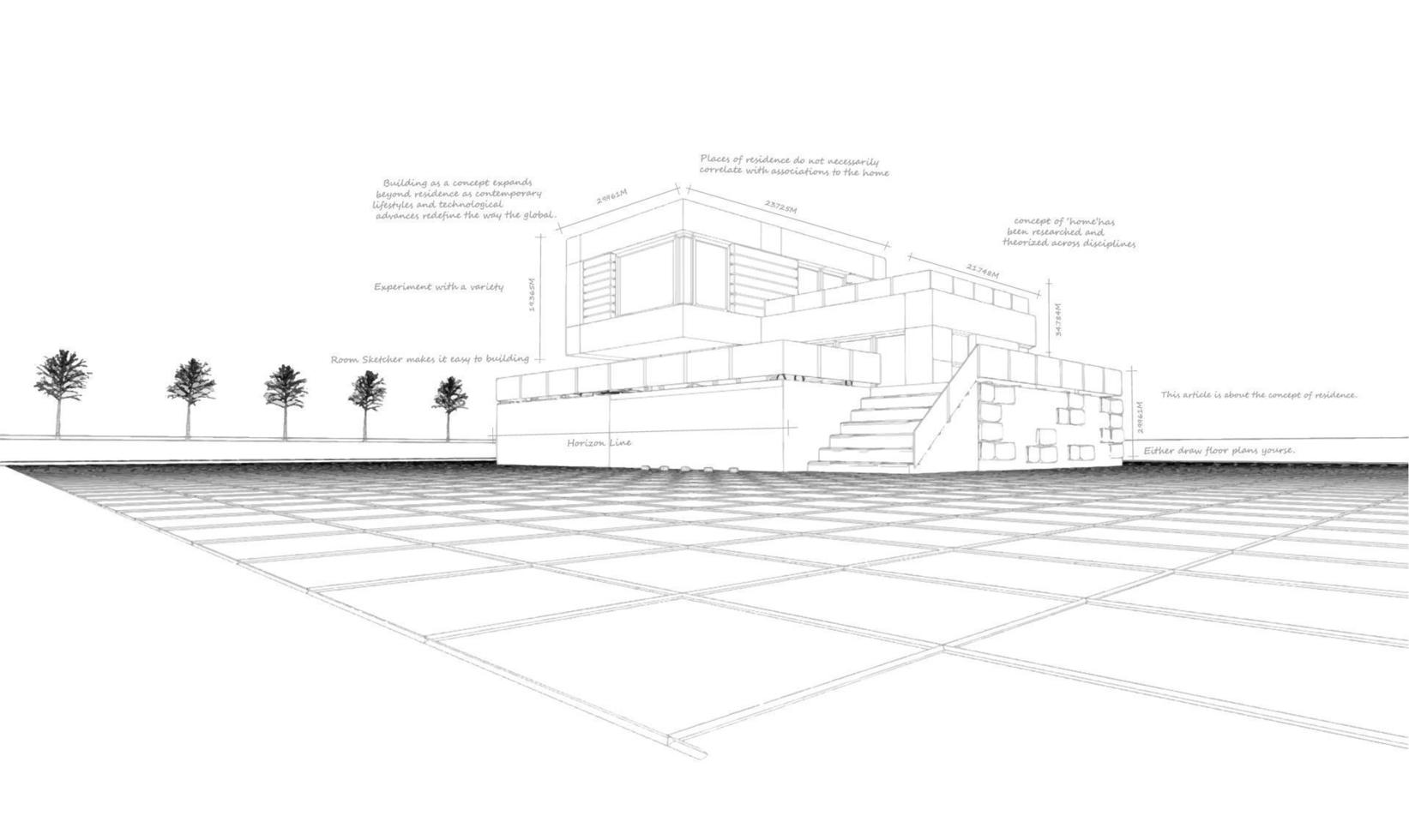 construção perspectiva plano de construção fachadas esboço arquitetônico.ilustração vetorial vetor