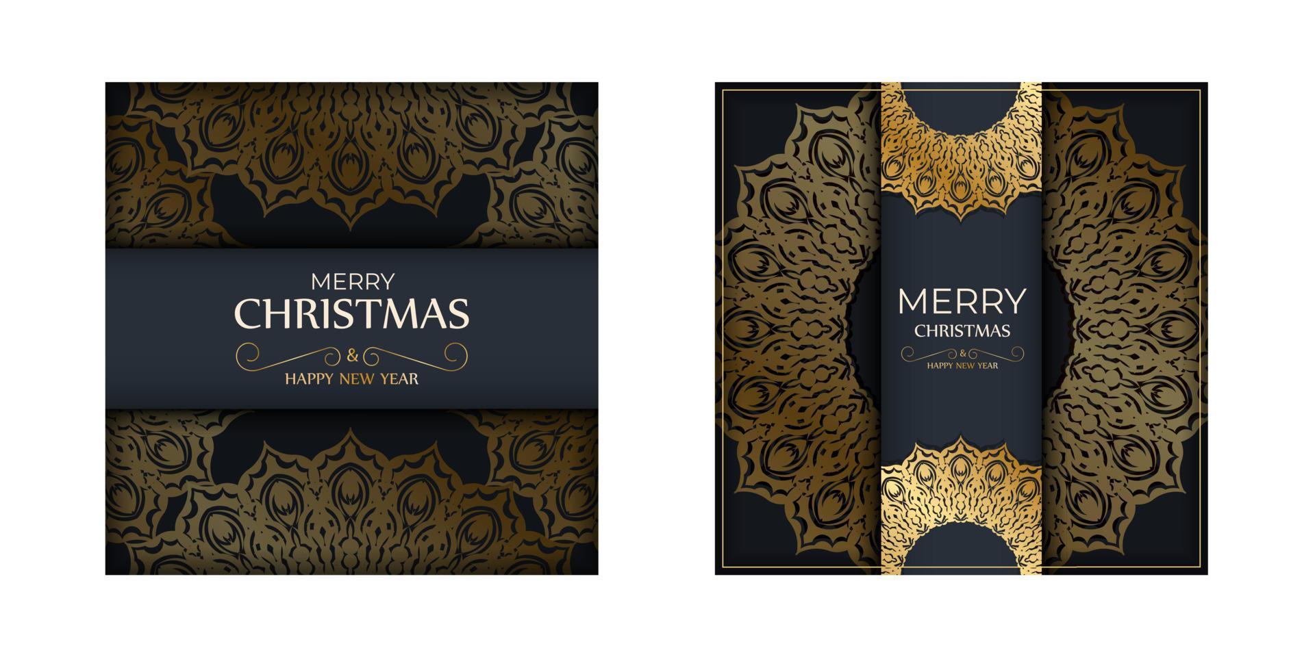 modelo de cartão feliz ano novo na cor azul escuro com ornamento de ouro abstrato vetor